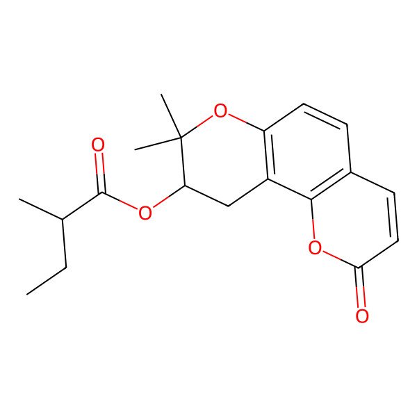 2D Structure of [(9S)-8,8-dimethyl-2-oxo-9,10-dihydropyrano[2,3-h]chromen-9-yl] (2R)-2-methylbutanoate