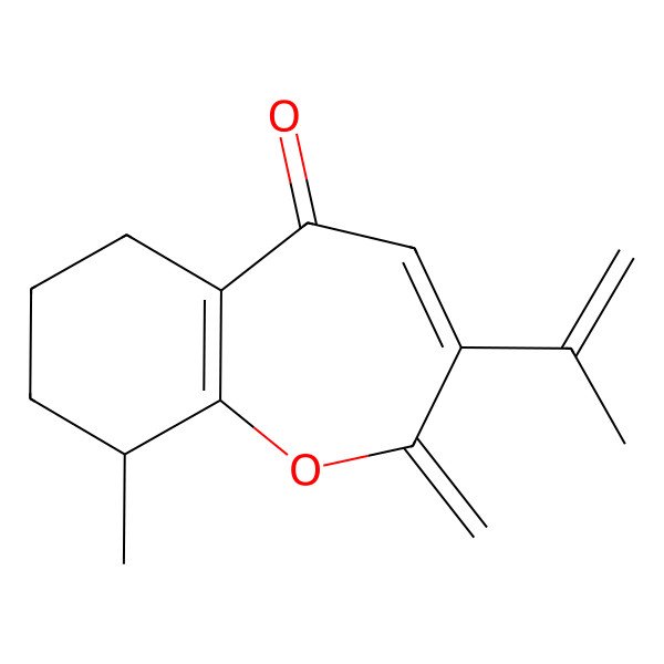 2D Structure of (9S)-9-methyl-2-methylidene-3-prop-1-en-2-yl-6,7,8,9-tetrahydro-1-benzoxepin-5-one 2D Structure of (9S)-9-methyl-2-methylidene-3-prop-1-en-2-yl-6,7,8,9-tetrahydro-1-benzoxepin-5-one