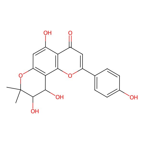 2D Structure of (9S,10S)-5,9,10-trihydroxy-2-(4-hydroxyphenyl)-8,8-dimethyl-9,10-dihydropyrano[2,3-h]chromen-4-one