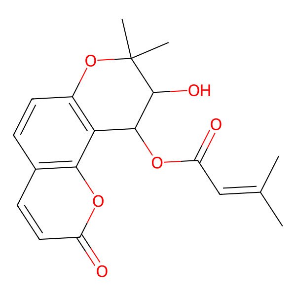 2D Structure of [(9S,10S)-9-hydroxy-8,8-dimethyl-2-oxo-9,10-dihydropyrano[2,3-f]chromen-10-yl] 3-methylbut-2-enoate