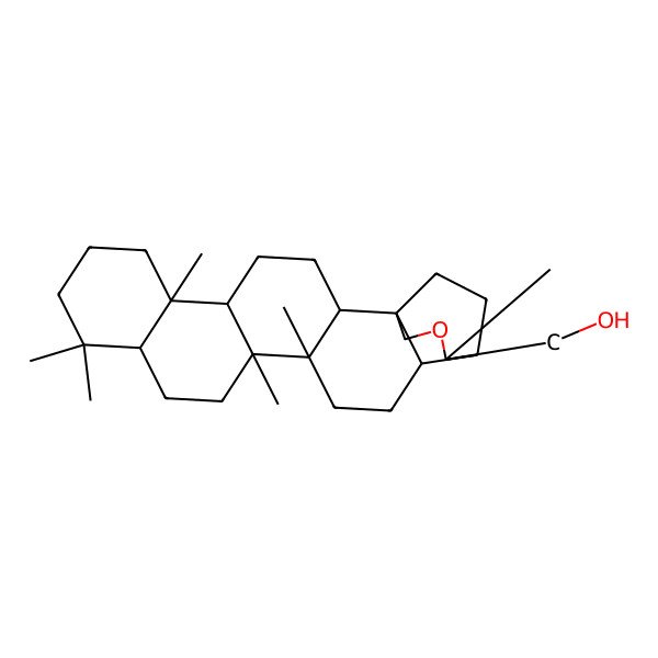 2D Structure of (6,10,10,14,15,20-Hexamethyl-21-oxahexacyclo[17.3.2.01,18.02,15.05,14.06,11]tetracosan-20-yl)methanol