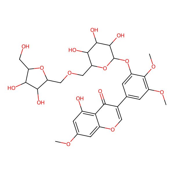 2D Structure of 3-[3-[(2S,3R,4S,5S,6R)-6-[[(2S,3R,4R,5S)-3,4-dihydroxy-5-(hydroxymethyl)oxolan-2-yl]methoxymethyl]-3,4,5-trihydroxyoxan-2-yl]oxy-4,5-dimethoxyphenyl]-5-hydroxy-7-methoxychromen-4-one