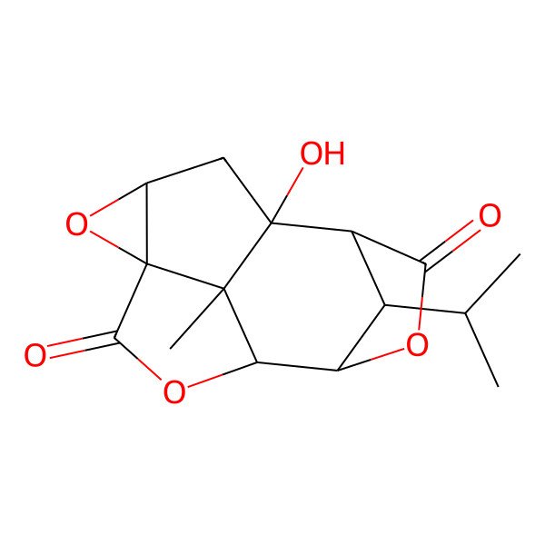 2D Structure of (1R,3R,5S,8S,9S,12S,13R,14S)-1-hydroxy-13-methyl-14-propan-2-yl-4,7,10-trioxapentacyclo[6.4.1.19,12.03,5.05,13]tetradecane-6,11-dione