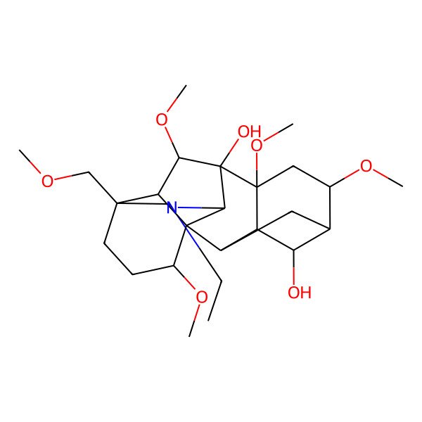 2D Structure of 11-Ethyl-6,8,16,18-tetramethoxy-13-(methoxymethyl)-11-azahexacyclo[7.7.2.12,5.01,10.03,8.013,17]nonadecane-4,9-diol