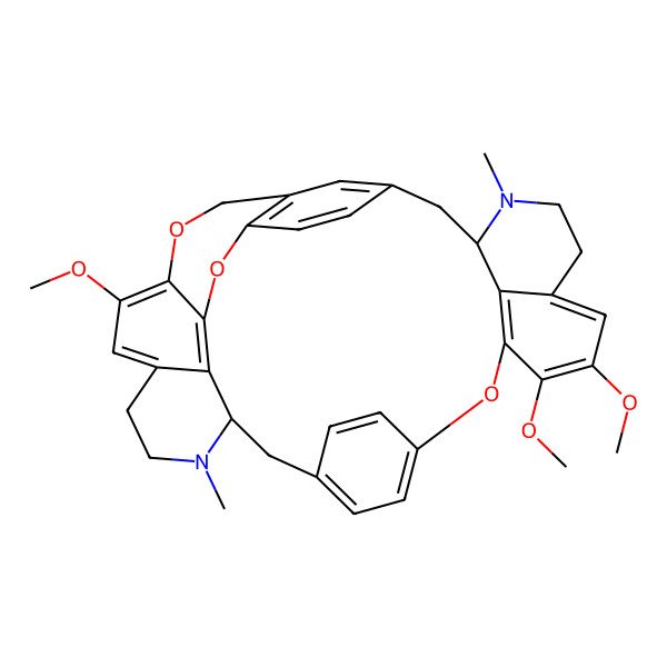 2D Structure of 9,10,26-Trimethoxy-15,31-dimethyl-7,24,34-trioxa-15,31-diazaoctacyclo[19.10.3.23,6.18,12.118,22.025,33.028,32.016,36]octatriaconta-3(38),4,6(37),8(36),9,11,18(35),19,21,25,27,32-dodecaene