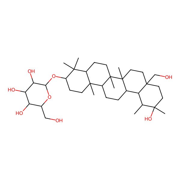 2D Structure of 2-[[11-Hydroxy-8a-(hydroxymethyl)-4,4,6a,6b,11,12,14b-heptamethyl-1,2,3,4a,5,6,6a,7,8,9,10,12,12a,13,14,14a-hexadecahydropicen-3-yl]oxy]-6-(hydroxymethyl)oxane-3,4,5-triol