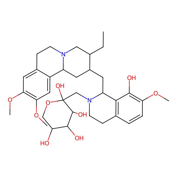2D Structure of (2R,3S,4R,5R)-2-[[(1R)-1-[[(2R,3R,11bS)-3-ethyl-9,10-dimethoxy-2,3,4,6,7,11b-hexahydro-1H-benzo[a]quinolizin-2-yl]methyl]-8-hydroxy-7-methoxy-3,4-dihydro-1H-isoquinolin-2-yl]methyl]oxane-2,3,4,5-tetrol