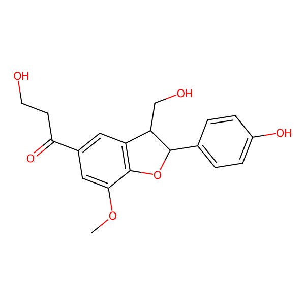2D Structure of 3-Hydroxy-1-[3-(hydroxymethyl)-2-(4-hydroxyphenyl)-7-methoxy-2,3-dihydro-1-benzofuran-5-yl]propan-1-one