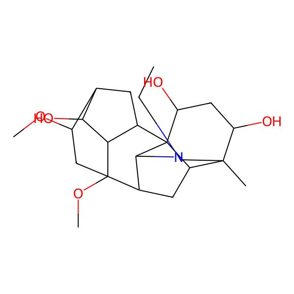 2D Structure of (1S,2R,3R,4S,5S,8S,9S,10R,13R,14R,16S,17R)-11-ethyl-6,8-dimethoxy-13-methyl-11-azahexacyclo[7.7.2.12,5.01,10.03,8.013,17]nonadecane-4,14,16-triol