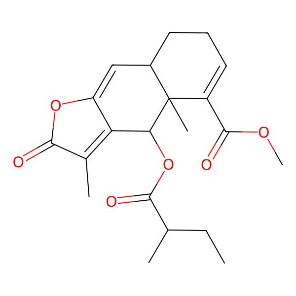 2D Structure of Methyl 3,4a-dimethyl-4-(2-methylbutanoyloxy)-2-oxo-4,7,8,8a-tetrahydrobenzo[f][1]benzofuran-5-carboxylate