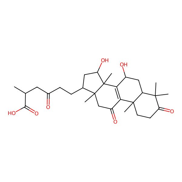 2D Structure of (2S)-6-[(5R,7S,10S,13R,14R,15S,17S)-7,15-dihydroxy-4,4,10,13,14-pentamethyl-3,11-dioxo-2,5,6,7,12,15,16,17-octahydro-1H-cyclopenta[a]phenanthren-17-yl]-2-methyl-4-oxohexanoic acid