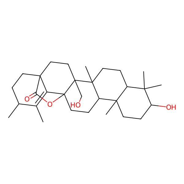 2D Structure of 10-Hydroxy-4-(hydroxymethyl)-5,9,9,13,19,20-hexamethyl-24-oxahexacyclo[15.5.2.01,18.04,17.05,14.08,13]tetracos-18-en-23-one