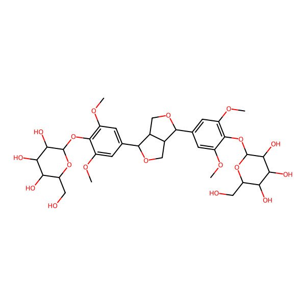 2D Structure of (2S,3S,5S)-2-[4-[(3S,3aR,6S,6aR)-6-[3,5-dimethoxy-4-[(2R,3S,5S)-3,4,5-trihydroxy-6-(hydroxymethyl)oxan-2-yl]oxyphenyl]-1,3,3a,4,6,6a-hexahydrofuro[3,4-c]furan-3-yl]-2,6-dimethoxyphenoxy]-6-(hydroxymethyl)oxane-3,4,5-triol