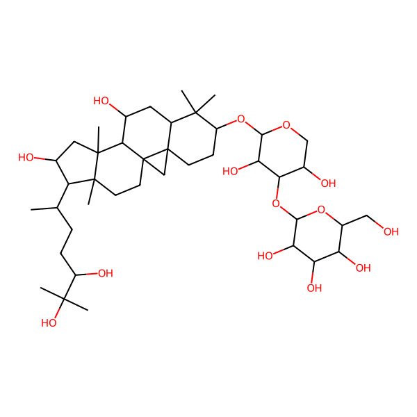 2D Structure of (2S,3R,4S,5S,6R)-2-[(2S,3R,4S,5S)-2-[[(1S,3R,6S,8R,10S,11S,12S,14S,15R,16R)-15-[(2R,5R)-5,6-dihydroxy-6-methylheptan-2-yl]-10,14-dihydroxy-7,7,12,16-tetramethyl-6-pentacyclo[9.7.0.01,3.03,8.012,16]octadecanyl]oxy]-3,5-dihydroxyoxan-4-yl]oxy-6-(hydroxymethyl)oxane-3,4,5-triol