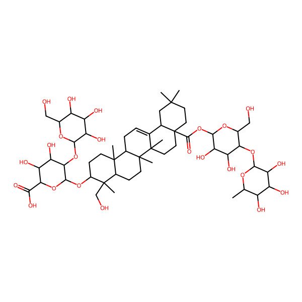 2D Structure of 6-[[8a-[3,4-Dihydroxy-6-(hydroxymethyl)-5-(3,4,5-trihydroxy-6-methyloxan-2-yl)oxyoxan-2-yl]oxycarbonyl-4-(hydroxymethyl)-4,6a,6b,11,11,14b-hexamethyl-1,2,3,4a,5,6,7,8,9,10,12,12a,14,14a-tetradecahydropicen-3-yl]oxy]-3,4-dihydroxy-5-[3,4,5-trihydroxy-6-(hydroxymethyl)oxan-2-yl]oxyoxane-2-carboxylic acid