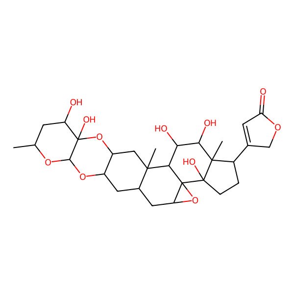 2D Structure of 3-[(1S,2S,3S,4S,5S,6R,9R,10R,12S,14S,16R,18S,20R,22R,23S,25R)-3,4,9,22,23-pentahydroxy-1,5,20-trimethyl-11,17,19,24-tetraoxaheptacyclo[12.12.0.02,10.05,9.010,12.016,25.018,23]hexacosan-6-yl]-2H-furan-5-one
