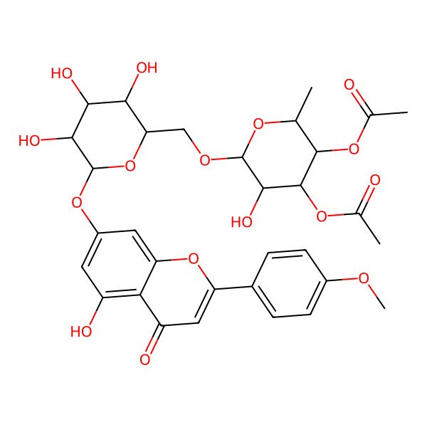 2D Structure of [(2S,3S,4S,5R,6R)-4-acetyloxy-5-hydroxy-2-methyl-6-[[(2R,3S,4S,5R,6S)-3,4,5-trihydroxy-6-[5-hydroxy-2-(4-methoxyphenyl)-4-oxochromen-7-yl]oxyoxan-2-yl]methoxy]oxan-3-yl] acetate