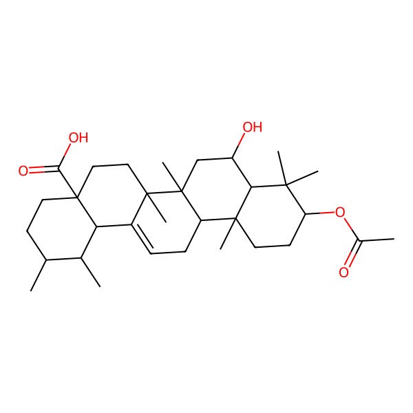 2D Structure of (1S,2R,4aS,6aR,6aS,6bR,8R,8aR,10S,12aR,14bS)-10-acetyloxy-8-hydroxy-1,2,6a,6b,9,9,12a-heptamethyl-2,3,4,5,6,6a,7,8,8a,10,11,12,13,14b-tetradecahydro-1H-picene-4a-carboxylic acid
