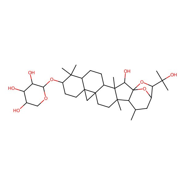 2D Structure of (2S,3R,4S,5R)-2-[[(1R,2R,3S,4R,7R,9S,12R,14S,17R,18R,19R,21R,22S)-2-hydroxy-22-(2-hydroxypropan-2-yl)-3,8,8,17,19-pentamethyl-23,24-dioxaheptacyclo[19.2.1.01,18.03,17.04,14.07,12.012,14]tetracosan-9-yl]oxy]oxane-3,4,5-triol