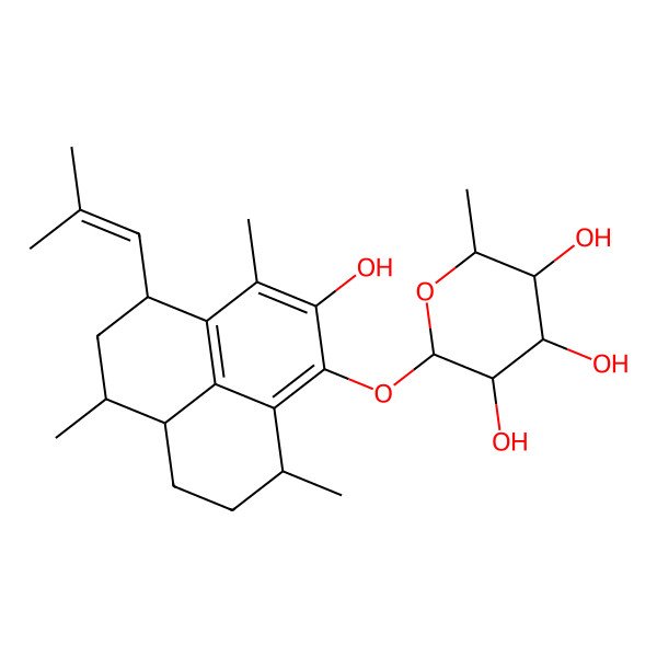 2D Structure of 2-[[2-hydroxy-3,6,9-trimethyl-4-(2-methylprop-1-enyl)-5,6,6a,7,8,9-hexahydro-4H-phenalen-1-yl]oxy]-6-methyloxane-3,4,5-triol
