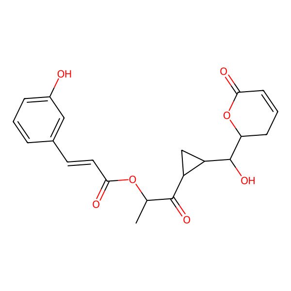 2D Structure of [(2S)-1-[(1S,2S)-2-[(S)-hydroxy-[(2R)-6-oxo-2,3-dihydropyran-2-yl]methyl]cyclopropyl]-1-oxopropan-2-yl] (Z)-3-(3-hydroxyphenyl)prop-2-enoate