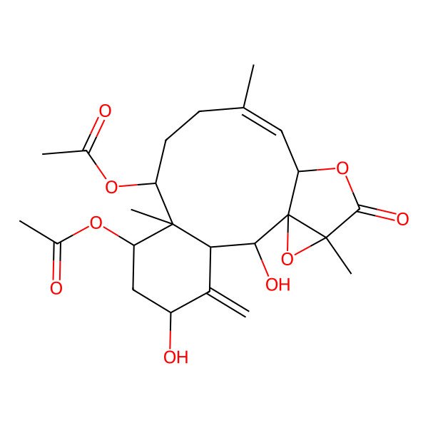 2D Structure of (7-Acetyloxy-2,5-dihydroxy-8,12,17-trimethyl-4-methylidene-16-oxo-15,18-dioxatetracyclo[12.4.0.01,17.03,8]octadec-12-en-9-yl) acetate