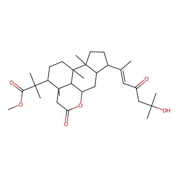 2D Structure of methyl 2-[(1R,5S,6R,9R,10R,13S,14R,16R)-13-[(E)-6-hydroxy-6-methyl-4-oxohept-2-en-2-yl]-5,9,10-trimethyl-3-oxo-2-oxatetracyclo[7.6.1.05,16.010,14]hexadecan-6-yl]-2-methylpropanoate