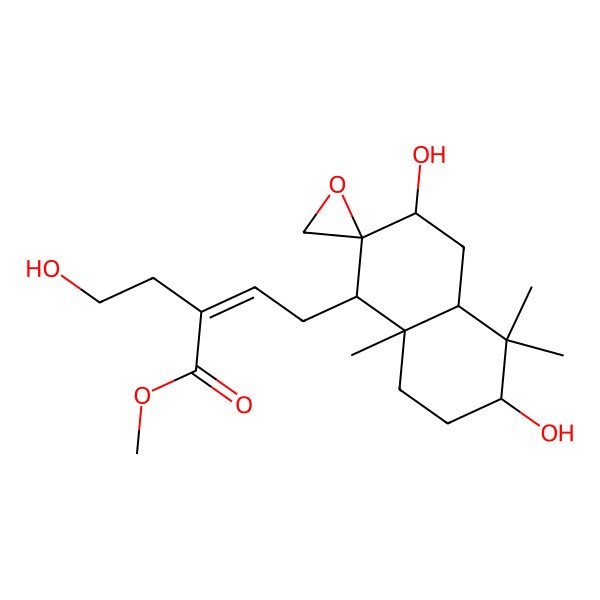 2D Structure of methyl (E)-4-[(1R,2S,3S,4aR,6S,8aR)-3,6-dihydroxy-5,5,8a-trimethylspiro[3,4,4a,6,7,8-hexahydro-1H-naphthalene-2,2'-oxirane]-1-yl]-2-(2-hydroxyethyl)but-2-enoate