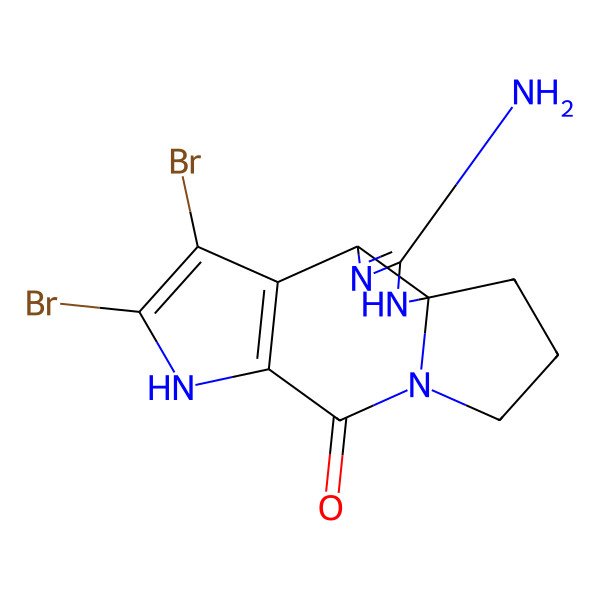2D Structure of (1S,5R)-3-amino-7,8-dibromo-2,4,9,12-tetrazatetracyclo[10.3.0.01,5.06,10]pentadeca-3,6(10),7-trien-11-one
