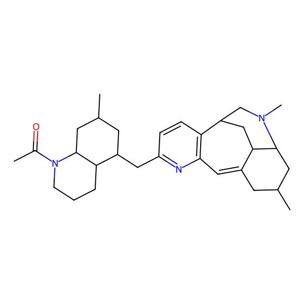 2D Structure of 1-[(4aS,5R,7S,8aR)-5-[[(1S,11R,13S,17R)-11,14-dimethyl-6,14-diazatetracyclo[7.6.2.02,7.013,17]heptadeca-2(7),3,5,8-tetraen-5-yl]methyl]-7-methyl-3,4,4a,5,6,7,8,8a-octahydro-2H-quinolin-1-yl]ethanone