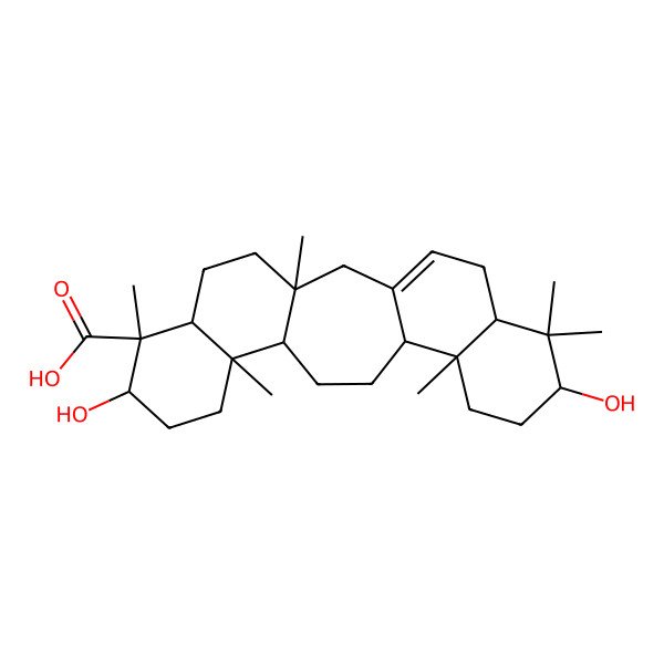 2D Structure of (3S,6R,7R,8S,11R,12S,15R,16R,19R,21R)-8,19-dihydroxy-3,7,11,16,20,20-hexamethylpentacyclo[13.8.0.03,12.06,11.016,21]tricos-1(23)-ene-7-carboxylic acid