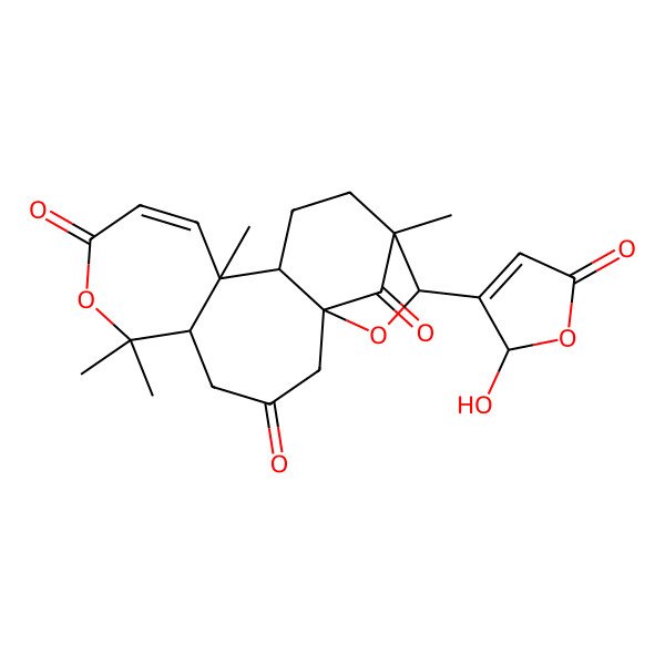 2D Structure of (1R,5R,11R,12S,15R,16S)-16-[(2S)-2-hydroxy-5-oxo-2H-furan-3-yl]-6,6,11,15-tetramethyl-7,17-dioxatetracyclo[13.2.1.01,12.05,11]octadec-9-ene-3,8,18-trione