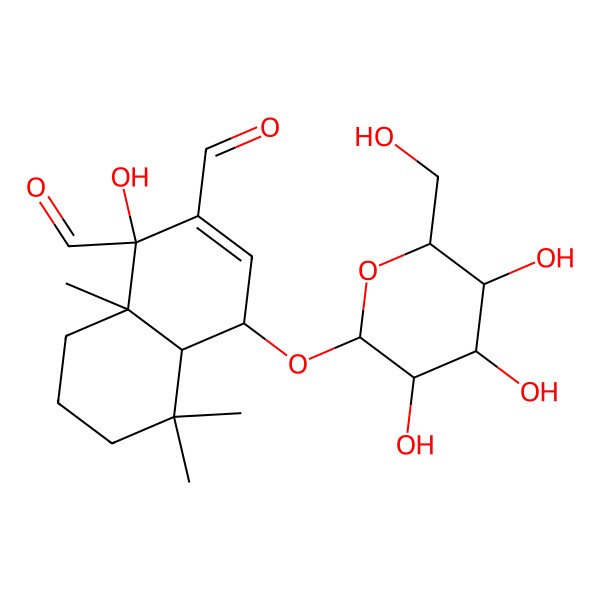 2D Structure of (1S,4R,4aS,8aS)-1-hydroxy-5,5,8a-trimethyl-4-[(2R,3R,4S,5S,6R)-3,4,5-trihydroxy-6-(hydroxymethyl)oxan-2-yl]oxy-4a,6,7,8-tetrahydro-4H-naphthalene-1,2-dicarbaldehyde