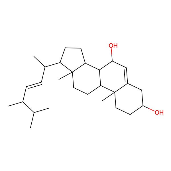 2D Structure of (3S,7R,8S,9S,10R,13R,14S,17R)-17-[(E,2R,5S)-5,6-dimethylhept-3-en-2-yl]-10,13-dimethyl-2,3,4,7,8,9,11,12,14,15,16,17-dodecahydro-1H-cyclopenta[a]phenanthrene-3,7-diol