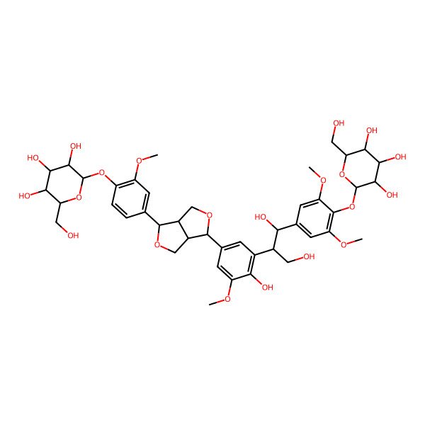 2D Structure of 2-[4-[6-[3-[1-[3,5-Dimethoxy-4-[3,4,5-trihydroxy-6-(hydroxymethyl)oxan-2-yl]oxyphenyl]-1,3-dihydroxypropan-2-yl]-4-hydroxy-5-methoxyphenyl]-1,3,3a,4,6,6a-hexahydrofuro[3,4-c]furan-3-yl]-2-methoxyphenoxy]-6-(hydroxymethyl)oxane-3,4,5-triol