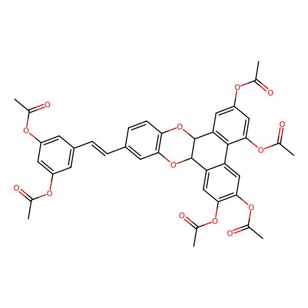 2D Structure of [3-acetyloxy-5-[(E)-2-[(8bS,14aS)-2,4,6,7-tetraacetyloxy-8b,14a-dihydrophenanthro[9,10-b][1,4]benzodioxin-11-yl]ethenyl]phenyl] acetate