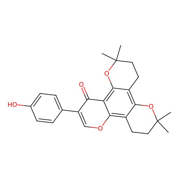 2D Structure of 5-(4-Hydroxyphenyl)-10,10,16,16-tetramethyl-3,9,15-trioxatetracyclo[12.4.0.02,7.08,13]octadeca-1,4,7,13-tetraen-6-one