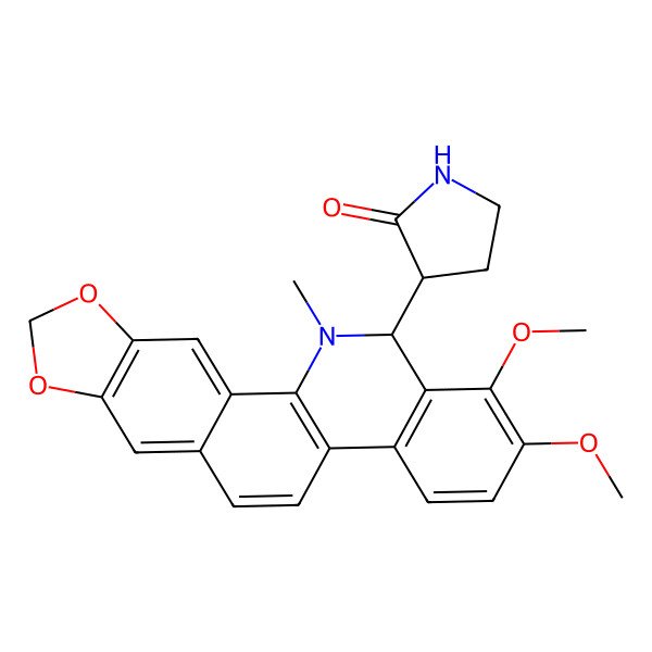 2D Structure of (3S)-3-[(13R)-1,2-dimethoxy-12-methyl-13H-[1,3]benzodioxolo[5,6-c]phenanthridin-13-yl]pyrrolidin-2-one