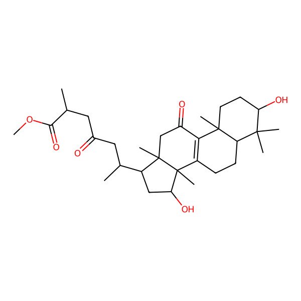 2D Structure of methyl (2R,6R)-6-[(3S,5R,10S,13R,14R,15S,17R)-3,15-dihydroxy-4,4,10,13,14-pentamethyl-11-oxo-1,2,3,5,6,7,12,15,16,17-decahydrocyclopenta[a]phenanthren-17-yl]-2-methyl-4-oxoheptanoate