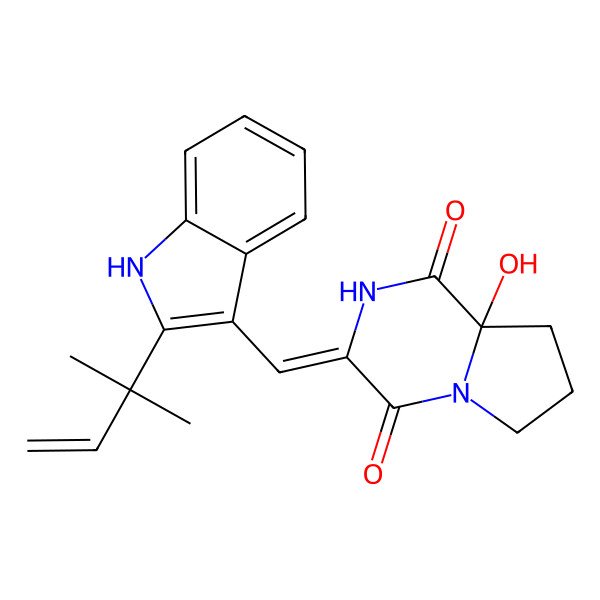 2D Structure of 8a-hydroxy-3-[[2-(2-methylbut-3-en-2-yl)-1H-indol-3-yl]methylidene]-7,8-dihydro-6H-pyrrolo[1,2-a]pyrazine-1,4-dione