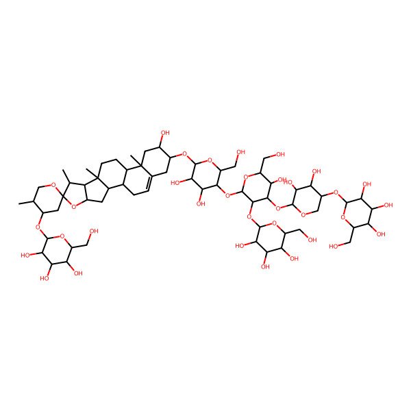 2D Structure of (2R,3S,4S,5S,6S)-2-[(1S,2S,4S,4'R,5'R,6R,8R,9S,12S,13R,16R)-16-[(2R,4R,5R,6S)-5-[(2S,4S,5R,6S)-4-[(2S,4R,5R)-3,4-dihydroxy-5-[(2S,4S,5S,6S)-3,4,5-trihydroxy-6-(hydroxymethyl)oxan-2-yl]oxyoxan-2-yl]oxy-5-hydroxy-6-(hydroxymethyl)-3-[(2S,3R,4S,5S,6S)-3,4,5-trihydroxy-6-(hydroxymethyl)oxan-2-yl]oxyoxan-2-yl]oxy-3,4-dihydroxy-6-(hydroxymethyl)oxan-2-yl]oxy-15-hydroxy-5',7,9,13-tetramethylspiro[5-oxapentacyclo[10.8.0.02,9.04,8.013,18]icos-18-ene-6,2'-oxane]-4'-yl]oxy-6-(hydroxymethyl)oxane-3,4,5-triol