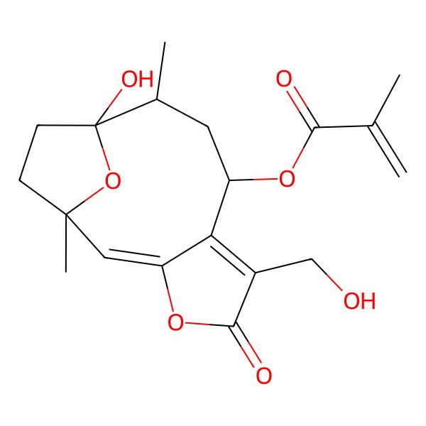2D Structure of [(1S,2E,8S,10S,11R)-11-hydroxy-6-(hydroxymethyl)-1,10-dimethyl-5-oxo-4,14-dioxatricyclo[9.2.1.03,7]tetradeca-2,6-dien-8-yl] 2-methylprop-2-enoate