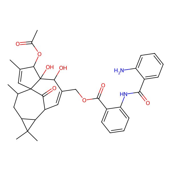 2D Structure of [(1S,4S,5S,6R,9R,10R,12R,14R)-4-acetyloxy-5,6-dihydroxy-3,11,11,14-tetramethyl-15-oxo-7-tetracyclo[7.5.1.01,5.010,12]pentadeca-2,7-dienyl]methyl 2-[(2-aminobenzoyl)amino]benzoate