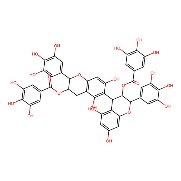 2D Structure of [(2R,3R)-6-[(2R,3R,4S)-5,7-dihydroxy-3-(3,4,5-trihydroxybenzoyl)oxy-2-(3,4,5-trihydroxyphenyl)chroman-4-yl]-5,7-dihydroxy-2-(3,4,5-trihydroxyphenyl)chroman-3-yl] 3,4,5-trihydroxybenzoate