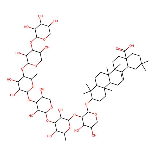 2D Structure of 10-[3-[4-[4-[5-[3,5-Dihydroxy-4-(3,4,5-trihydroxyoxan-2-yl)oxyoxan-2-yl]oxy-3,4-dihydroxy-6-methyloxan-2-yl]oxy-3,5-dihydroxyoxan-2-yl]oxy-3,5-dihydroxy-6-methyloxan-2-yl]oxy-4,5-dihydroxyoxan-2-yl]oxy-2,2,6a,6b,9,9,12a-heptamethyl-1,3,4,5,6,6a,7,8,8a,10,11,12,13,14b-tetradecahydropicene-4a-carboxylic acid