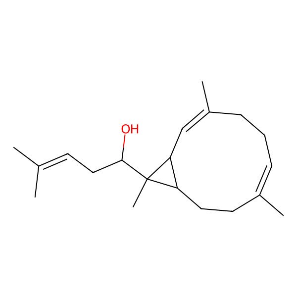 2D Structure of (1S)-4-methyl-1-[(1S,2E,6E,10R,11S)-3,7,11-trimethyl-11-bicyclo[8.1.0]undeca-2,6-dienyl]pent-3-en-1-ol