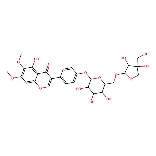 2D Structure of 3-[4-[(2S,3R,4S,5S,6R)-6-[[(2S,3R,4R)-3,4-dihydroxy-4-(hydroxymethyl)oxolan-2-yl]oxymethyl]-3,4,5-trihydroxyoxan-2-yl]oxyphenyl]-5-hydroxy-6,7-dimethoxychromen-4-one