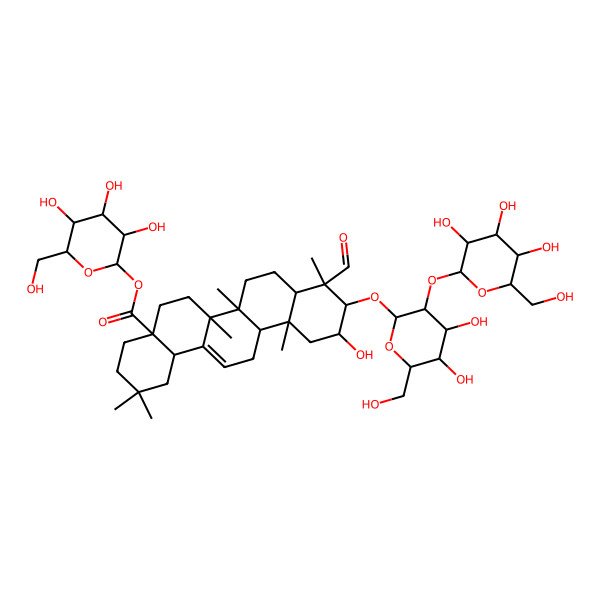 2D Structure of [3,4,5-Trihydroxy-6-(hydroxymethyl)oxan-2-yl] 10-[4,5-dihydroxy-6-(hydroxymethyl)-3-[3,4,5-trihydroxy-6-(hydroxymethyl)oxan-2-yl]oxyoxan-2-yl]oxy-9-formyl-11-hydroxy-2,2,6a,6b,9,12a-hexamethyl-1,3,4,5,6,6a,7,8,8a,10,11,12,13,14b-tetradecahydropicene-4a-carboxylate