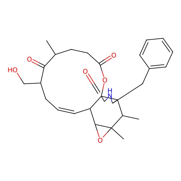 2D Structure of 18-Benzyl-8-(hydroxymethyl)-6,15,16-trimethyl-2,14-dioxa-19-azatetracyclo[10.8.0.01,17.013,15]icos-10-ene-3,7,20-trione