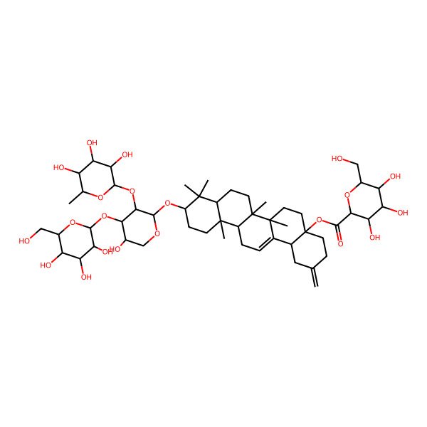 2D Structure of [10-[5-Hydroxy-4-[3,4,5-trihydroxy-6-(hydroxymethyl)oxan-2-yl]oxy-3-(3,4,5-trihydroxy-6-methyloxan-2-yl)oxyoxan-2-yl]oxy-6a,6b,9,9,12a-pentamethyl-2-methylidene-1,3,4,5,6,6a,7,8,8a,10,11,12,13,14b-tetradecahydropicen-4a-yl] 3,4,5-trihydroxy-6-(hydroxymethyl)oxane-2-carboxylate